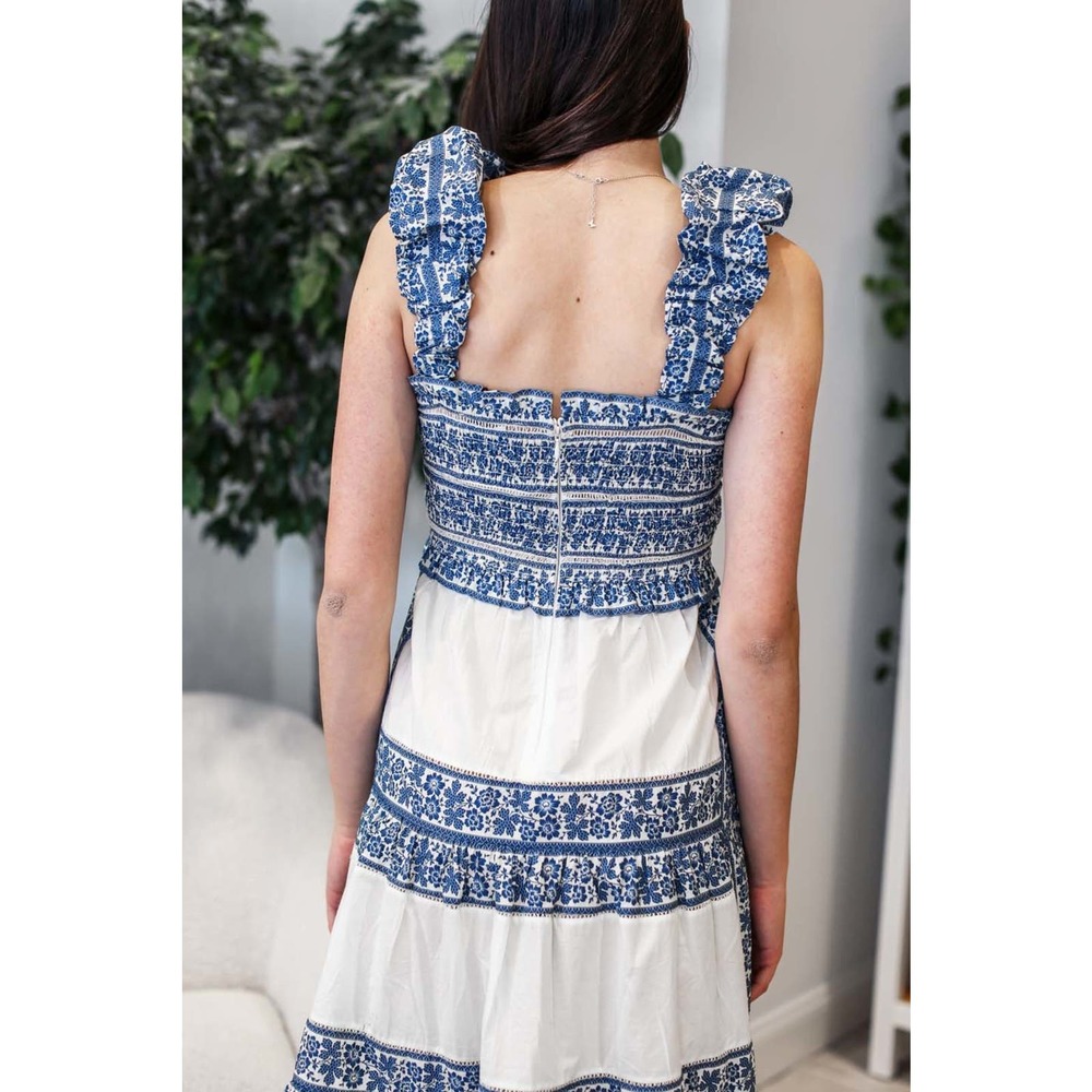 SEA New York Smocked Cream and Navy Dress - Picture 7 of 11